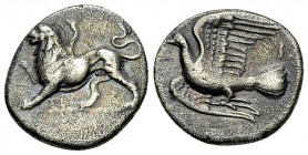 Sikyon AR Triobol, c. 330/20-280 BC 

Sikyonia, Sikyon. AR Triobol (15-16 mm, 2.64 g), c. 330/20-280 BC.
Obv. Chimaera standing left, raising forep...