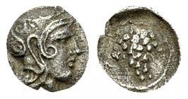 Soloi AR Tetartemorion, c. 410-375 BC 

Cilicia, Soloi. AR Tetartemorion (7 mm, 0.19 g ), c. 410-375 BC.
Obv. Head of Athena to right, wearing Atti...
