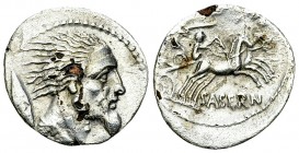 L. Hostilius Saserna AR Denarius, 48 BC 

L. Hostilius Saserna. Fourré Denarius (18-19 mm, 2.86 g), Rome, 48 BC.
Obv. Bearded male head to right, h...