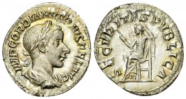 Gordianus III Pius AR Denarius, Securitas reverse 

Gordianus III Pius (238-244 AD). AR Denarius (19-21 mm, 2.81 g), Rome.
 Obv. IMP GORDIANVS PIVS...