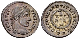 Constantinus I AE Nummus, Ticinum 

Constantinus I 'the Great' (306-337 AD). AE Nummus (19 mm, 3.36 g), Ticinum, 322-325.
Obv. CONSTANTINVS AVG, La...