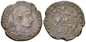 Magnentius AE Nummus, Aquileia 

Magnentius (350-353 AE). AE Nummus (24-25 mm, 5.84 g), Aquileia.
Obv. D N MAGNENTIVS P F AVG, Draped and cuirassed...