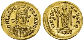 Leo I AV Solidus, Thessalonica 

Leo I (457-474 AD). AV Solidus (20-21 mm, 4.29 g), Thessalonica, c. 462-473 AD.
Obv. D N LEO PERPET AVG, pearl-dia...