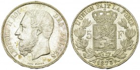 Belgique, AR 5 Francs 1873 

Belgique. Léopold II. AR 5 Francs 1873 (25.01 g).
KM 24.

Belle qualité. SUP.