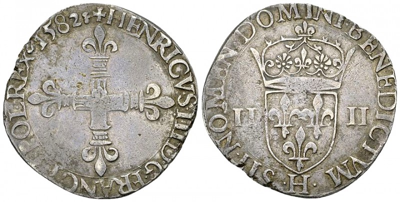 Henri III, AR 1/4 d'écu 1582, La Rochelle 

France, Royaume. Henri III (1584-1...