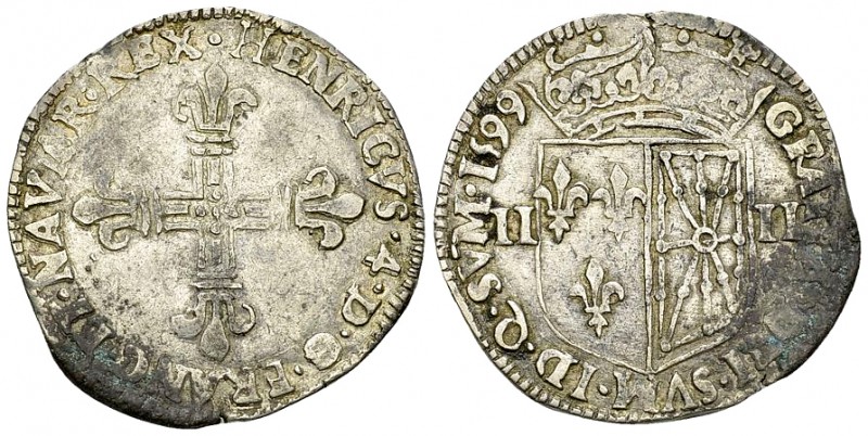 Henri IV, AR 1/4 Ecu de Navarre 1599 

France, Royaume. Henri IV (1589-1610). ...