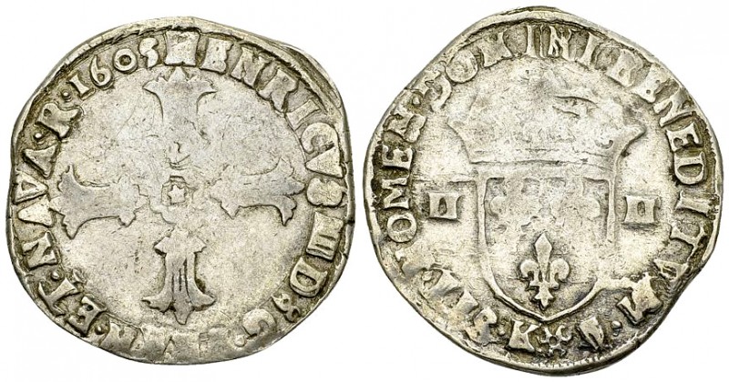 Henri IV, AR 1/4 Ecu 1605 K 

France, Royaume. Henri IV (1589-1610). AR 1/4 Ec...