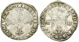 Henri IV, AR 1/4 Ecu 1605 K 

France, Royaume. Henri IV (1589-1610). AR 1/4 Ecu 1605 K (29-31 mm, 9.63 g), Bordeaux.
Dupl. 1224.

Presque TTB.