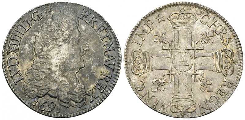 Louis XIV, AR Demi-écu 1691 A, Paris 

France, Royaume. Louis XIV. AR Demi-écu...