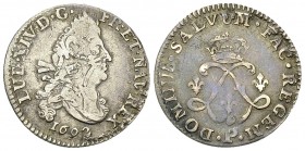Louis XIV, AR 4 Sols 1692 P, Dijon 

France, Royaume. Louis XIV. AR 4 Sols 1692 P (1.45 g), Dijon.
Gad. 106.

TTB.