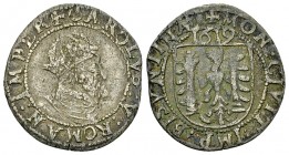 Besançon, AR Carolus 1619 

France, Besançon. Charles V. AR Carolus 1619 (19 mm, 1.35 g).
 Boud. 1294.

Presque TTB.