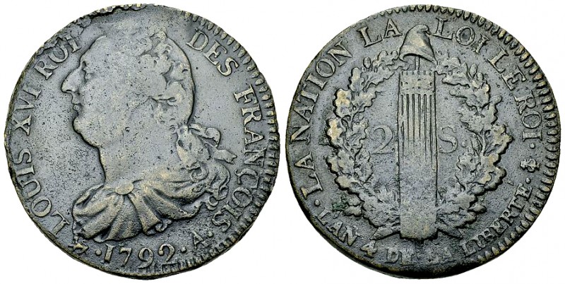 France, AE "Métal de cloche" 2 Sols 1792 A, Paris 

France, Constitution. Loui...