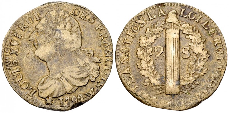 France, AE 2 Sols 1792 W, Lille 

France, Constitution (1791-1792). AE 2 Sols ...