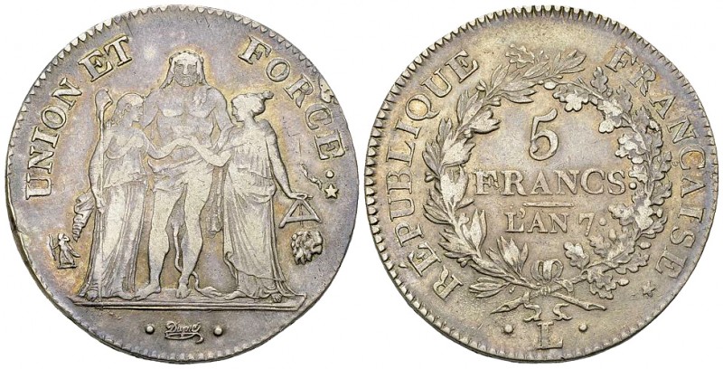 France, AR 5 Francs l'an 7 L, Bayonne 

France. Directoire (1795-99). AR 5 Fra...