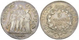 France, AR 5 Francs l'an 7 L, Bayonne 

France. Directoire (1795-99). AR 5 Francs l'AN 7 L (1798) (24.87 g), Bayonne.
Gad 563.

TB à TTB.