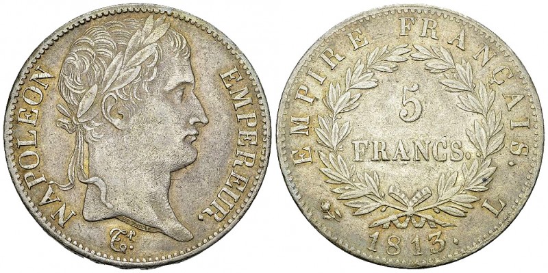 Napoléon I, AR 5 Francs 1813 L, Bayonne 

France. Napoléon I. AR 5 Francs 1813...