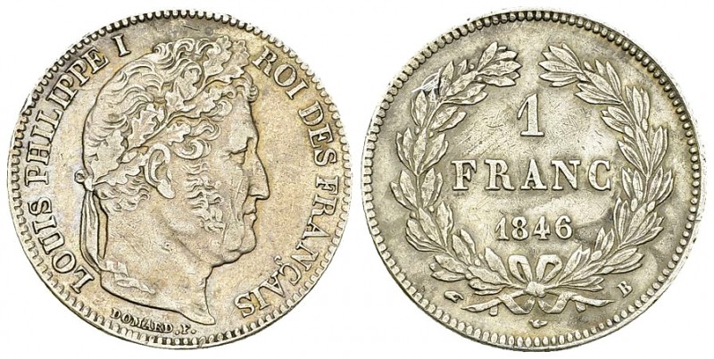 Louis Philippe I, AR 1 Franc 1846 B, Rouen 

France. Louis Philippe I. AR 1 Fr...