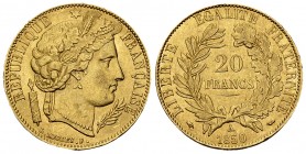 France, AV 20 Francs 1850 A, Paris 

France, deuxième République. AV 20 Francs 1850 A (6.43 g), Paris.
 Gad. 1059.

SUP.