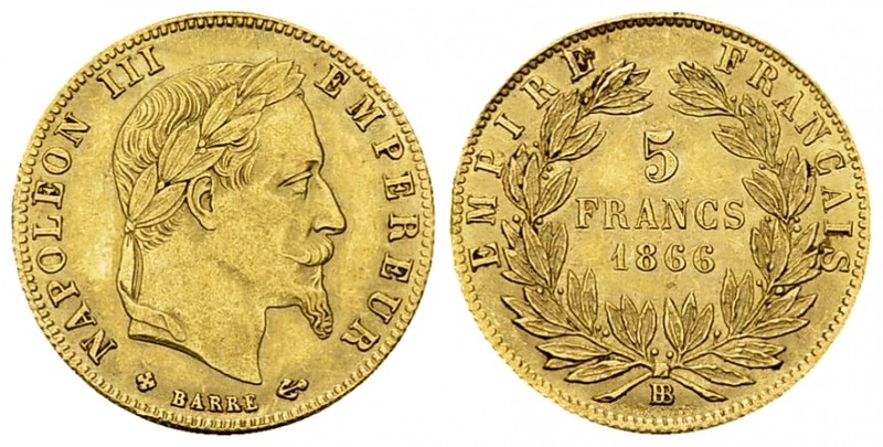 Napoléon III, AV 5 Francs 1866 BB, Strasbourg 

France. Second Empire. Napoléo...