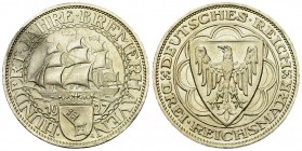 Deutschland, AR 3 Reichsmark 1927 A 

Deutschland, Deutsches Reich. AR 3 Reichsmark 1927 A (30 mm, 15.03 g), Hundert Jahre Bremerhaven. 
AKS 75. 
...