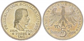 Deutschland, AR 5 Mark 1955 F, Schiller 

Deutschland, Bundesrepublik. AR 5 Mark 1955 F (11.15 g). 150. Todestag Friedrich von Schillers.
AKS 211....
