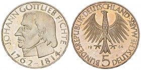 Deutschland, AR 5 Mark 1964 J, Fichte 

Deutschland, Bundesrepublik. AR 5 Mark 1964 J (11.13 g). Johann Gottlieb Fichte.
AKS 214.

Selten. Feine ...
