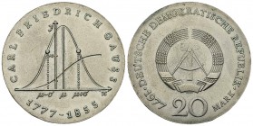 DDR, AR 20 Mark 1977, Gauss 

Deutsche Demokratische Republik DDR. AR 20 Mark 1977 (20.87 g). Gauss.
AKS 832.

Fast unzirkuliert.