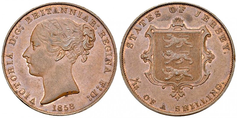 Jersey AE 1/13 Shilling 1858 

Jersey. Victoria. AE 1/13 Shilling 1858 (17.79 ...