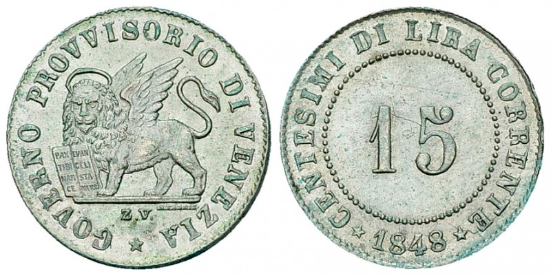 Venezia, AR 15 Centesimi 1848 

Italia. Governo provvisorio di Venezia. AR 15 ...