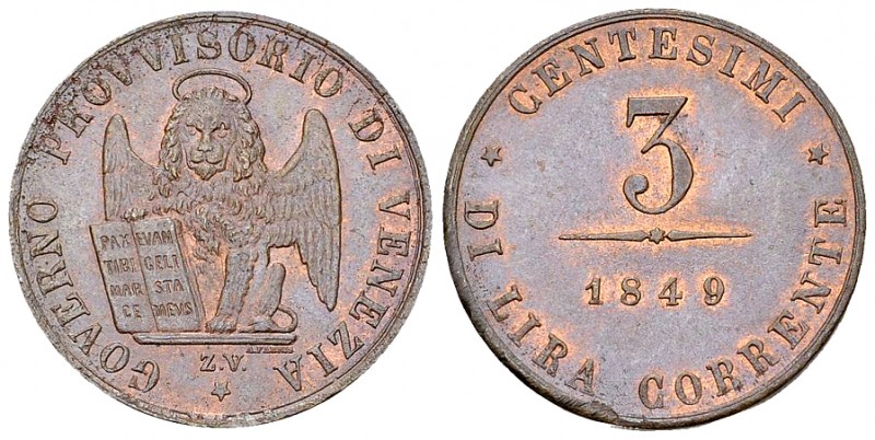 Venezia, CU 3 Centesimi 1849 

Italia, Venezia. Governo provvisorio. CU 3 Cent...