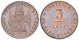 Venezia, CU 3 Centesimi 1849 

Italia, Venezia. Governo provvisorio. CU 3 Centesimi 1849 ZV (23 mm, 2.80 g).
KM 808.

Quasi FDC.