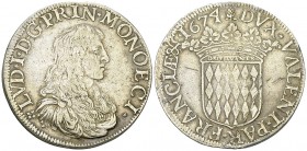 Louis I AR Ecu 1674 

Monaco. Louis I (1662-1701). AR Écu 1674 (42 mm, 27.06 g).
Av. LVD I D G PRIN MONOECI, Draped and armored bust to right.
Rv....