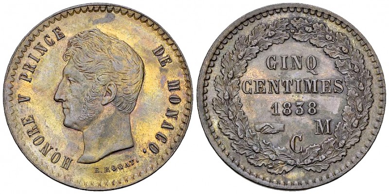 Honoré V CU 5 Centimes 1838 C M 

Monaco. Honoré V (1819-1841). CU 5 Centimes ...
