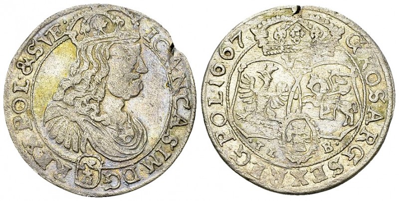 Poland AR 6 Groszy 1667 

Poland. John II Casimir. AR 6 Groszy 1667 (25 mm, 3....