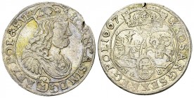 Poland AR 6 Groszy 1667 

Poland. John II Casimir. AR 6 Groszy 1667 (25 mm, 3.33 g).
Kop. 1686.

Good very fine.
