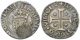 Manuel I AR Tostão n.d. 

Portugal, Kingdom. Manuel I (1495-1521). AR Tostão n.d. (7.87 g).
Gomes 45.06.

Very fine.