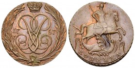 Elisabeth CU Kopek 1757, Novodel 

Russia, Tsardom. Elisabeth (1741-1761). CU Kopek 1757 (6.54 g), Novodel.
Bitkin H490 (R2).

Extremely fine.