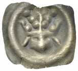 Zofingen, AR Pfennig um 1340 

Schweiz, Aargau. Zofingen. AR Pfennig (16-19 mm, 0.29 g), um 1340.
Krone mit dem Pfauenstoss. Wulstrand. 
Slg. Wüth...