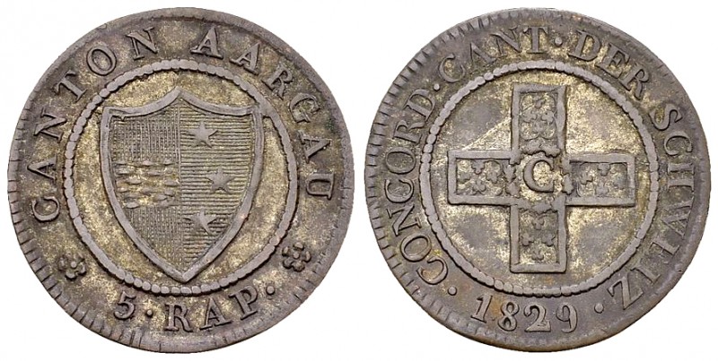 Aargau, BI 1/2 Batzen 1829 

Schweiz, Aargau. BI 5 Rappen (Halbbatzen) 1829 (1...