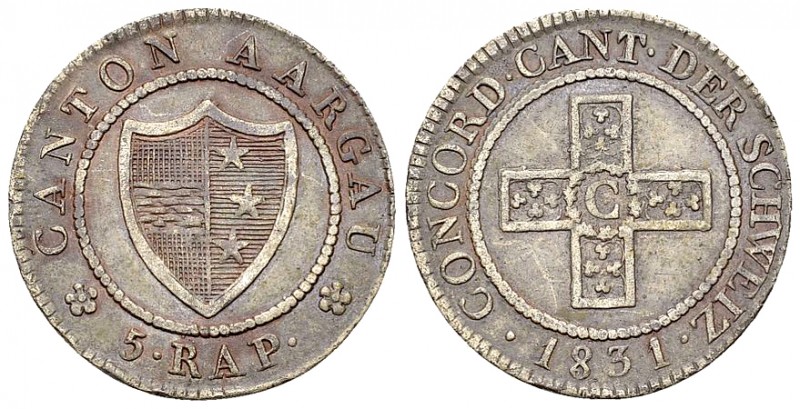 Aargau, BI 1/2 Batzen 1831 

Schweiz, Aargau. BI 5 Rappen (Halbbatzen) 1831 (1...