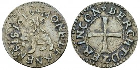 Bern, BI Kreuzer 1619 

Schweiz, Bern, Stadt. BI Kreuzer 1619 (18-19 mm, 1.20 g). 
HMZ 2-199g. 

Gut ausgeprägt. Sehr schön.