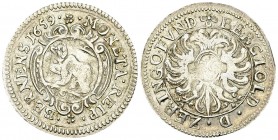 Bern, AR 20 Kreuzer 1659 

Schweiz, Bern. AR 20 Kreuzer 1659 (4.91 g).
HMZ 2-194c.

Sehr schön.