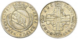 Bern, AR 20 Kreuzer 1787 

Schweiz, Bern, Stadt. AR 20 Kreuzer 1787 (26 mm, 4.27 g). 
HMZ 2-221k. 

Gutes sehr schön.