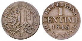 Genf, CU 1 Centime 1846 

Schweiz, Genf/Genève. CU 1 Centime 1846 (1.03 g).
HMZ 2-370d.

Gutes sehr schön.