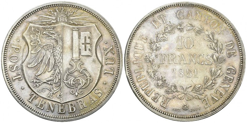 Genf, AR 10 Francs 1851 

Schweiz, Genf/Genève. AR 10 Francs 1851 (52.02 g).
...