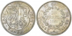 Genf, AR 10 Francs 1851 

Schweiz, Genf/Genève. AR 10 Francs 1851 (52.02 g).
HMZ 2-363b.

Selten, nur 1'000 Exemplar geprägt. Fein getönt und vor...