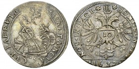 Chur, Stadt, AR 10 Kreuzer 1632 

Schweiz. Graubünden. Chur, Stadt. AR 10 Kreuzer 1632 (28 mm, 3.53 g).
HMZ 2-489h.

Fast sehr schön.
