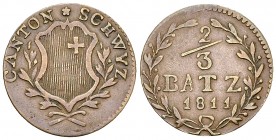 Schwyz, BI 2/3 Batzen 1811 

Schweiz, Schwyz, Kanton. BI 2/3 Batzen 1811 (22 mm, 2.00 g). 
HMZ 2-809c. 

Fast sehr schön.