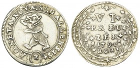 St. Gallen, AR 6 Kreuzer 1790 

Schweiz, St. Gallen, Stadt. AR 6 Kreuzer 1790 (23-24 mm, 2.52 g).
 HMZ 2-906l. 

Gereinigt. Sehr schön.