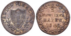 St. Gallen, BI 1/2 Batzen 1808 

Schweiz, St. Gallen. BI 1/2 Batzen 1808 (1.69 g).
HMZ 2-917b.

Sehr schön.